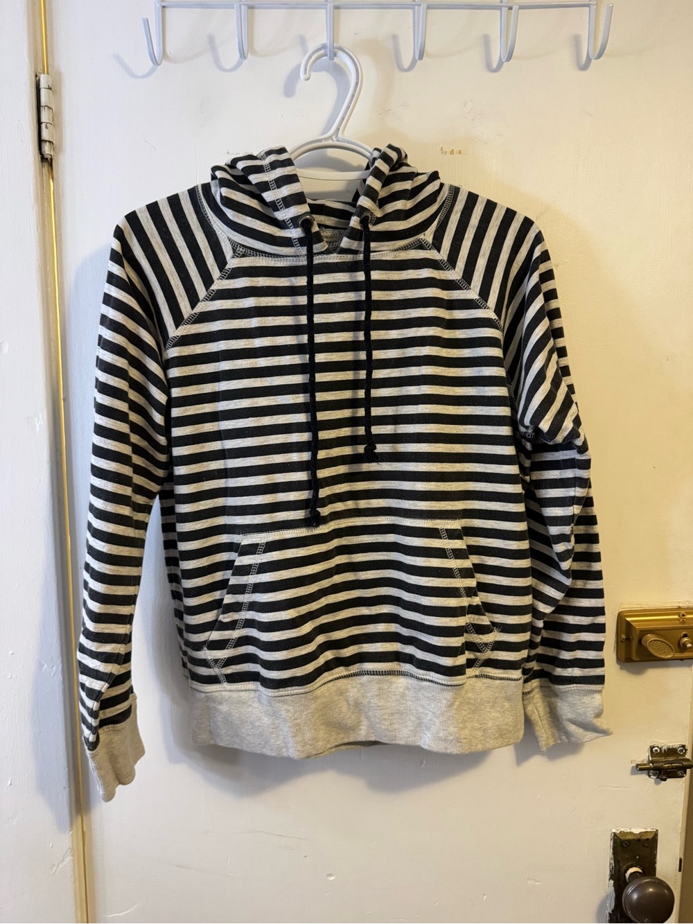 Men's Black and Gray Striped Hooded Pullover Sweatshirt